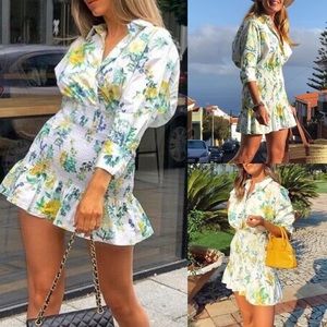 Zara Blogger Fav The Patricia Floral Smocked Dress Oyster White Sz M